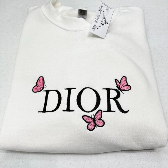 DIOR Butterfly Logo Embroidered ADULT Unisex Crewneck Sweatshirt - Picture 2 of 5